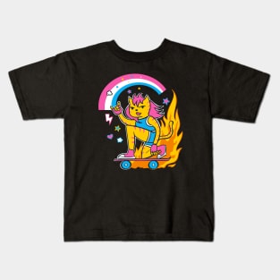 Very Cool Skater Cat Girl Kids T-Shirt